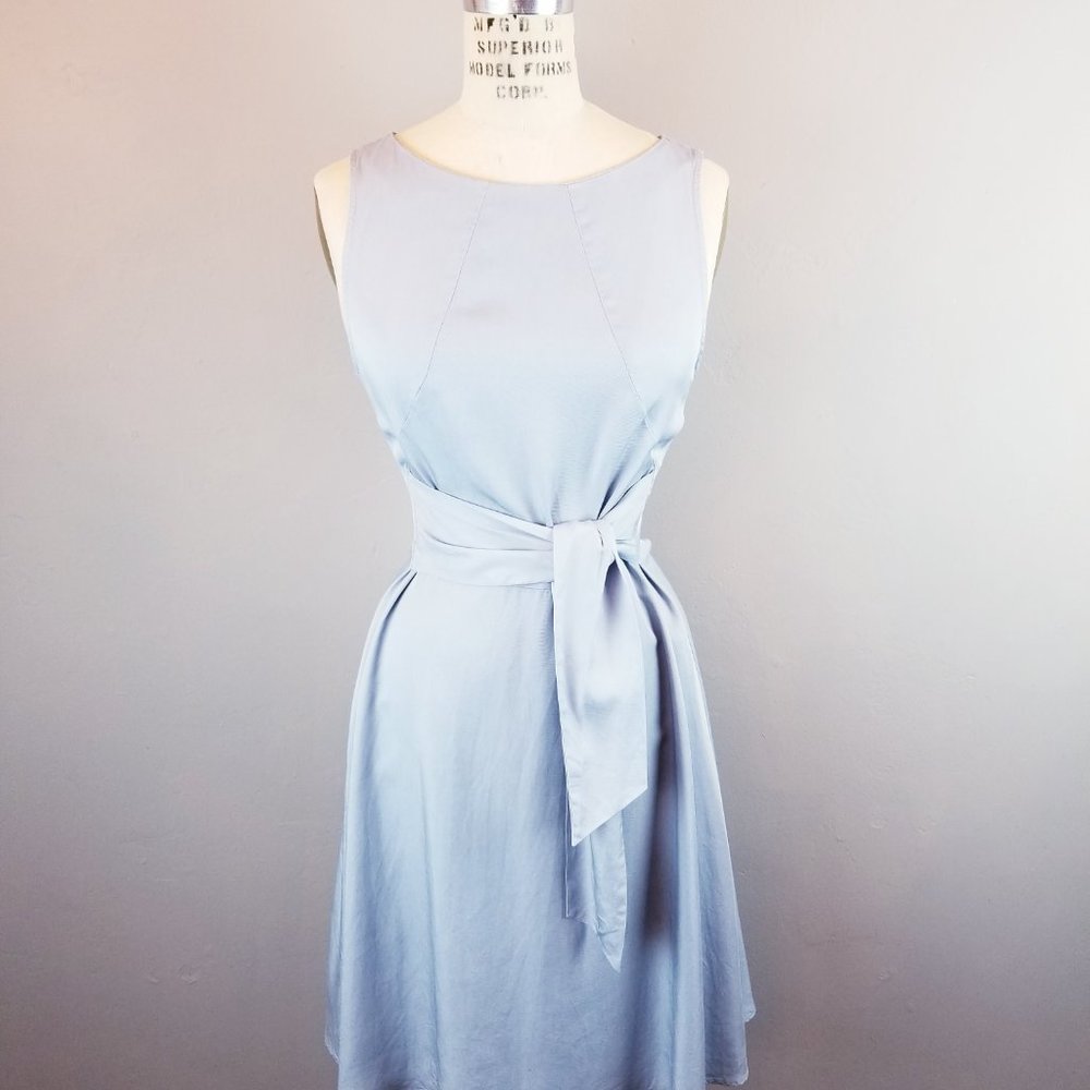 Zara Denim Couture Sky Blue Sleeveless Wrap Fit & Flare Dress Women's Size Small